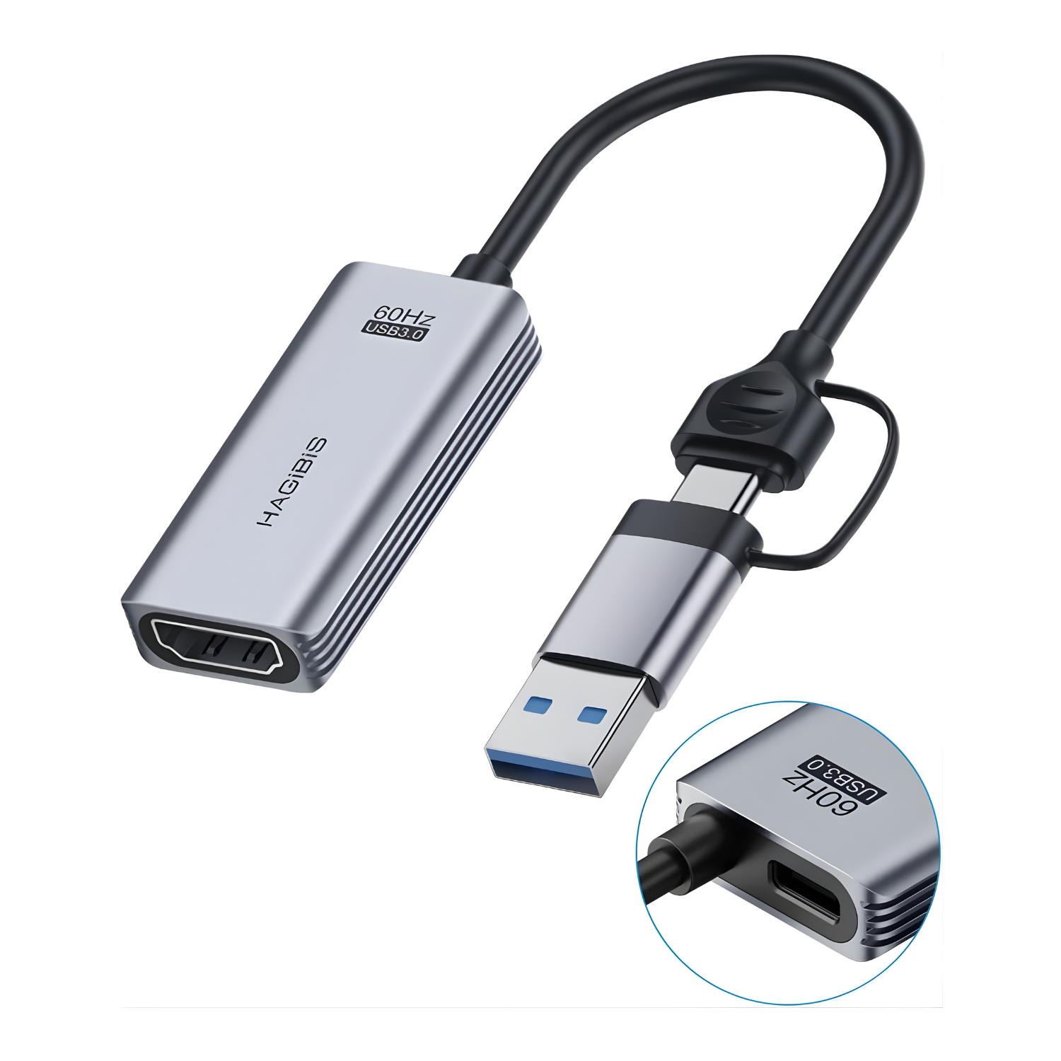 Hagibis HDMI to USB-C / USB 3.0 Video Capture Card – موديل UHC07P بطاقة التقاط فيديو لبث وتسجيل الألعاب بدقة 1080p – 60fps