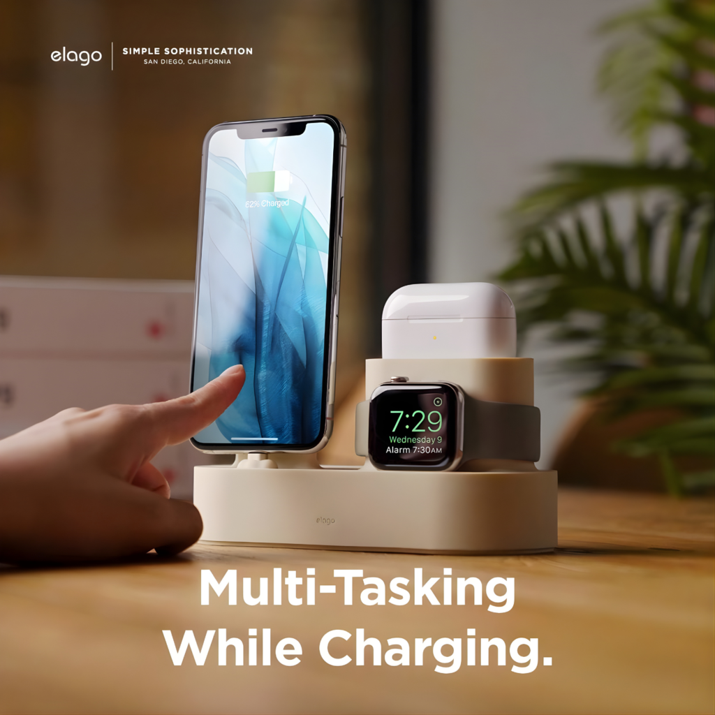 Elago 3 in 1 Charging Hub – Classic White قاعدة شحن أنيقة ومتوافقة مع جميع موديلات Apple