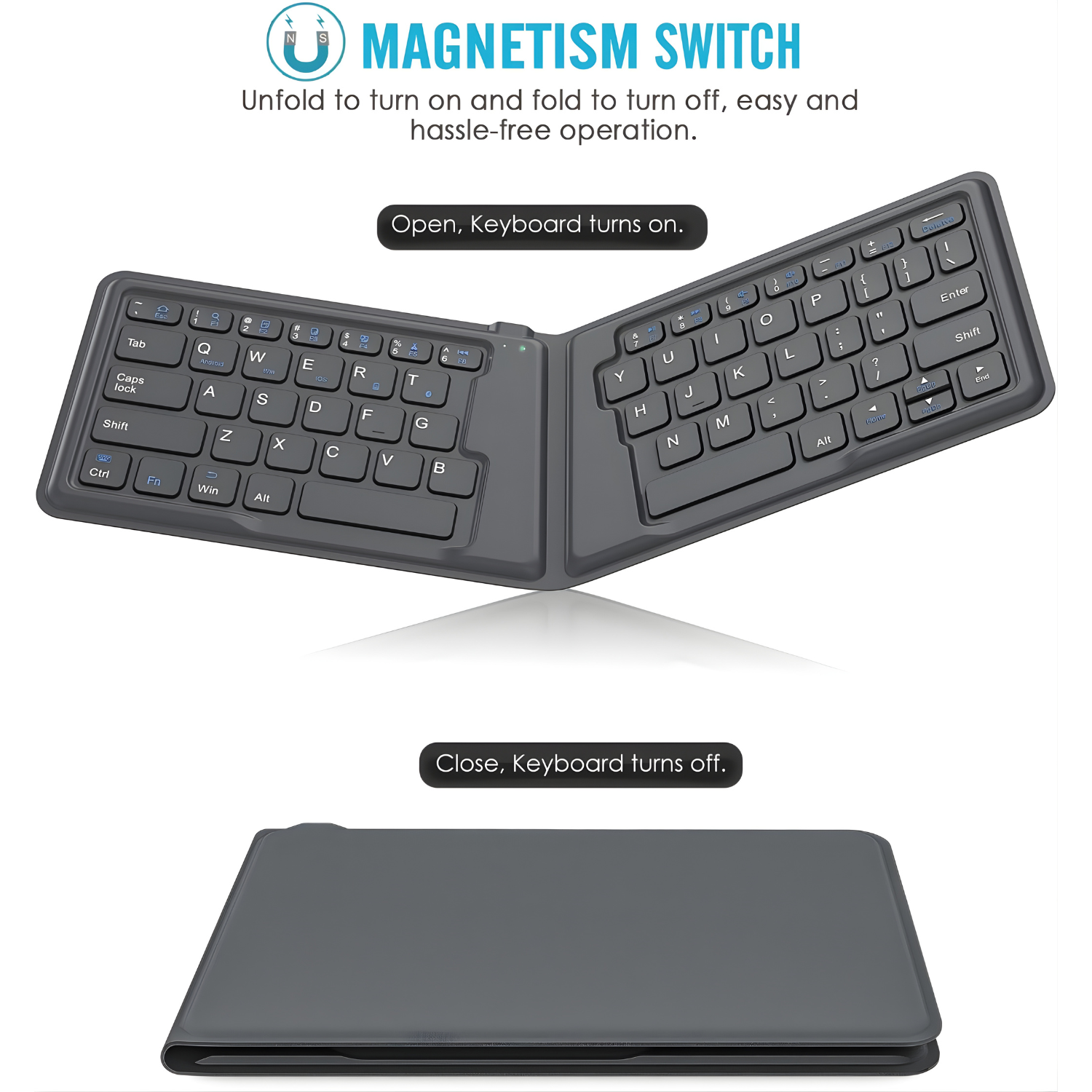 لوحة مفاتيح MoKo القابلة للطي بلوتوث لاسلكية، رفيعة جدًا، قابلة للشحن،