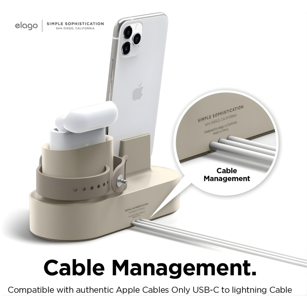 Elago 3 in 1 Charging Hub – Classic White قاعدة شحن أنيقة ومتوافقة مع جميع موديلات Apple
