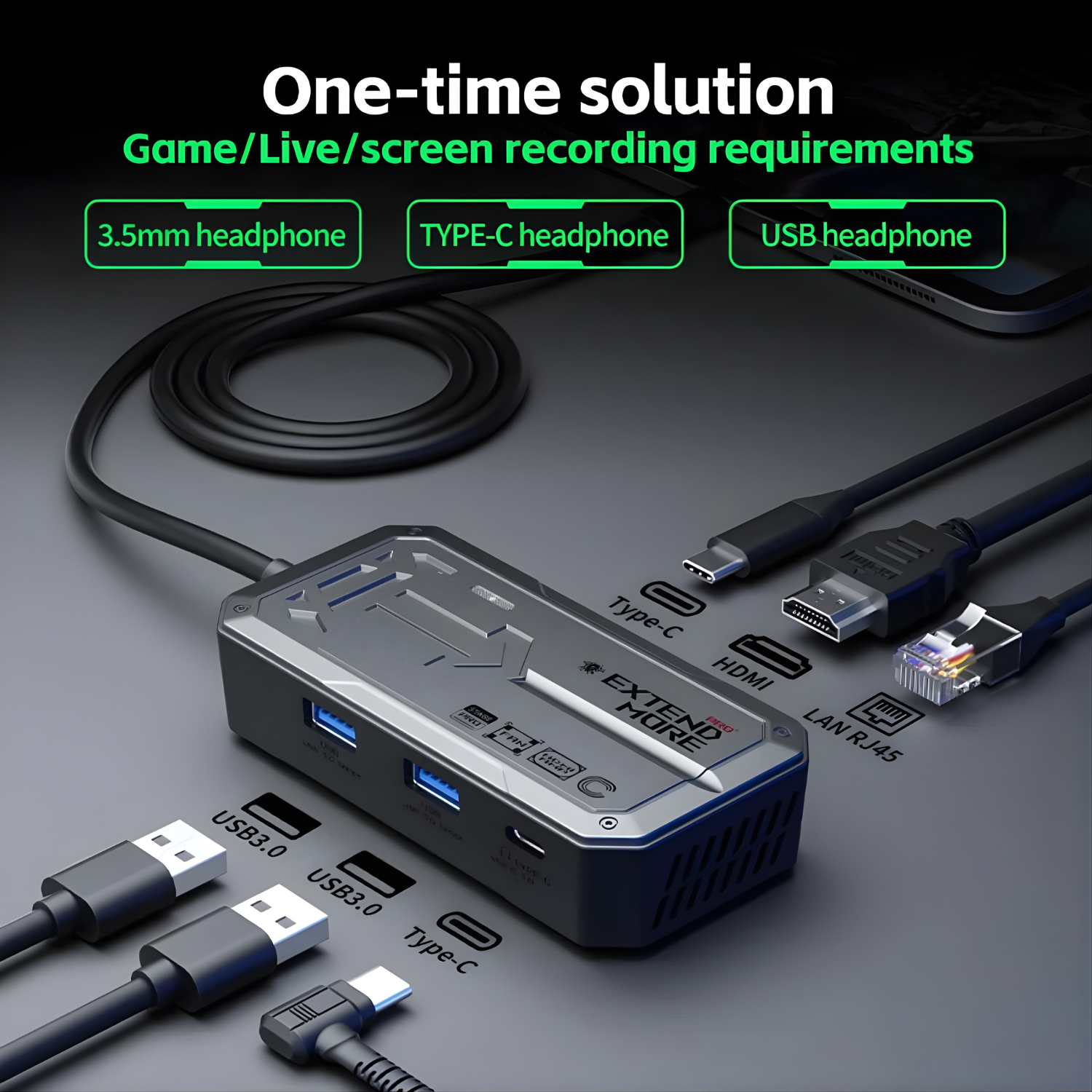 وصلة الألعاب والبث الشاملة Type-C مع HDMI + LAN + تبريد احترافي PLEXTONE GS1 PRO 6in1 |