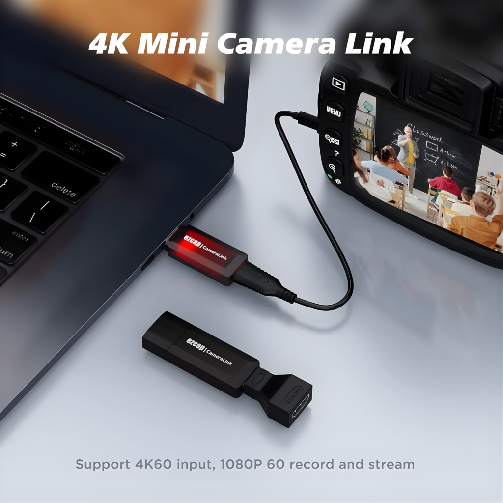 كرت التقاط فيديو Ezcap 313 Mini – إدخال HDMI 4K، تسجيل 1080p@60fps، USB 3.0، متوافق مع Windows وMac وAndroid