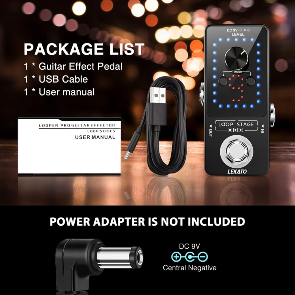 LEKATO Looper Guitar Pedal مع Tuner – 9 لووبات و40 دقيقة تسجيل