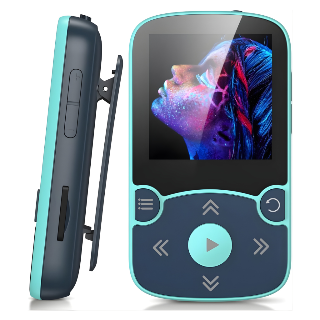 مشغل MP3 AGPTEK A65 مع مشبك – بلوتوث 5.3 وصوت Hi-Fi – أزرق
