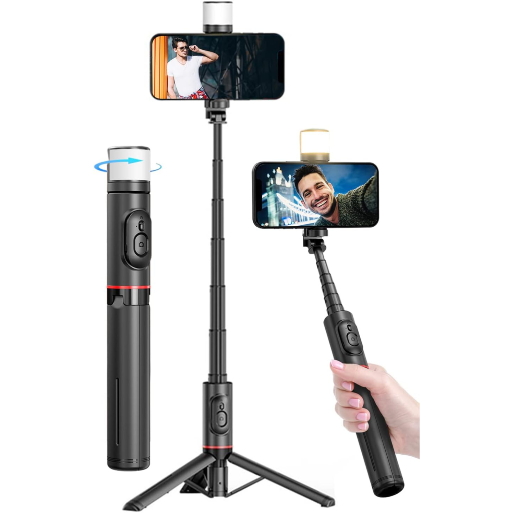 حامل و عصا سيلفي Q12S بطول 75 سم – ترايبود مع ريموت بلوتوث وإضاءة بيوتي