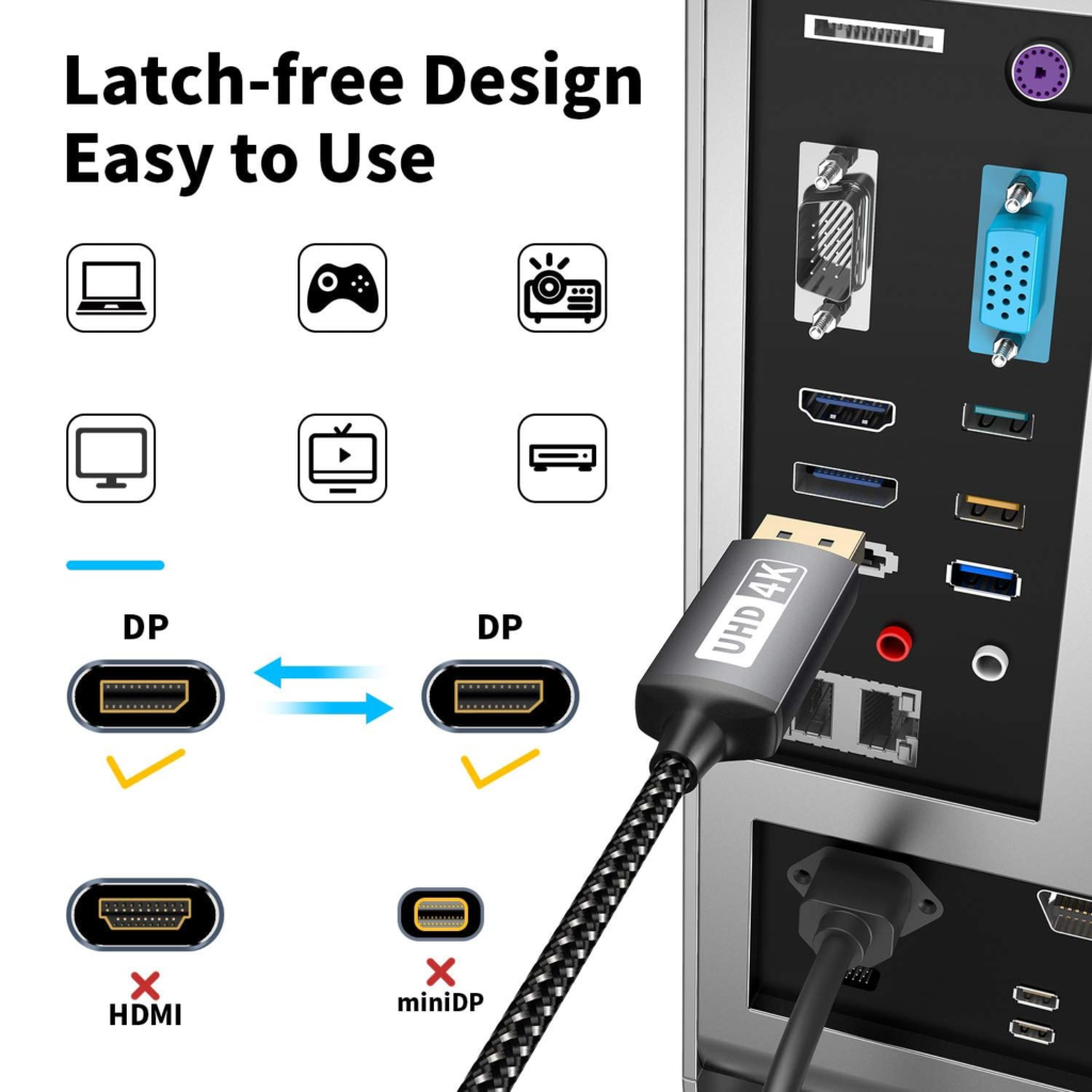 كابل DisplayPort إلى DisplayPort PIPIKA – طول 1.5 متر | 4K@60Hz / 2K@144Hz