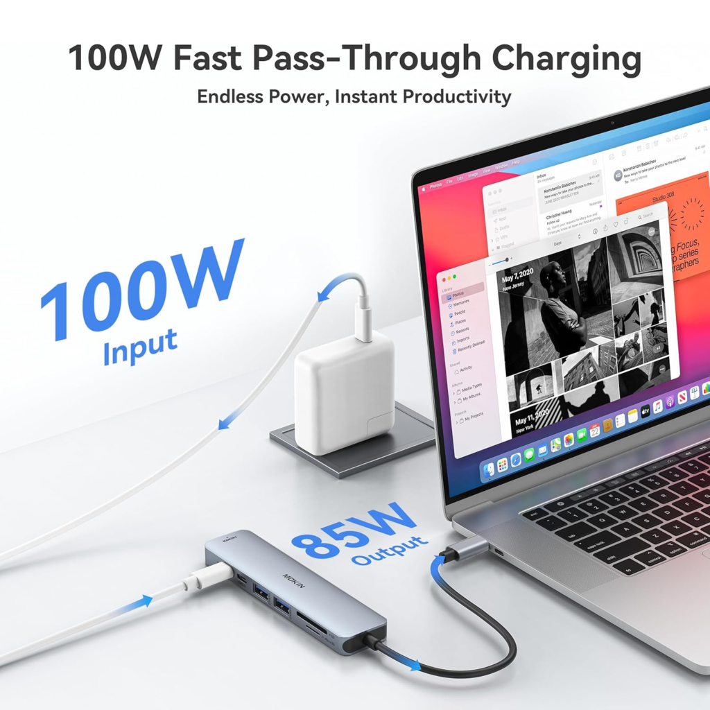 أدابتر MOKiN USB-C Hub  USB-C متعدد المنافذ 7-في-1 – HDMI 4K@60Hz مع شحن 100W PD