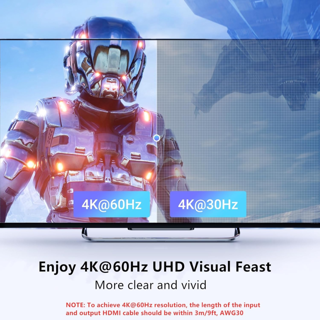 محول UGREEN HDMI Switch 5×1 - 4K@60 محول HDMI بخمسة مداخل ودقة 4K@60Hz مع ريموت