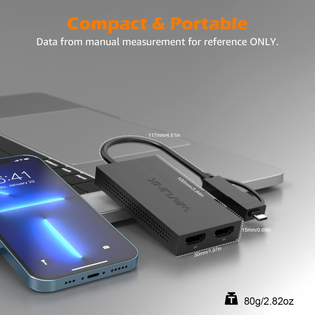 محول WAVLINK USB 3.0 / USB-C إلى HDMI مزدوج – دعم شاشتين بدقة FHD وQHD