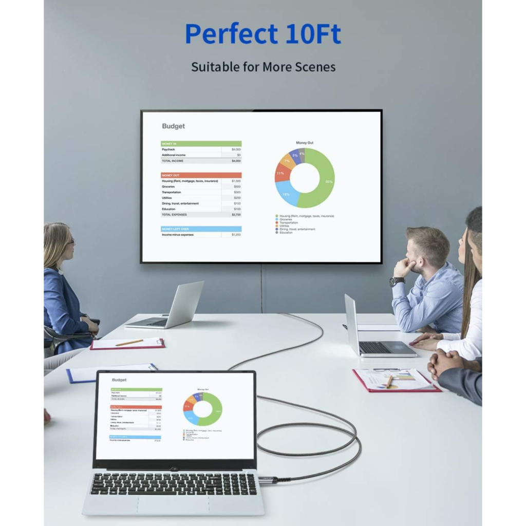 كيبل  DisplayPort إلى DisplayPort JSAUX – بطول 1 متر (4K@60Hz / 2K@165Hz)