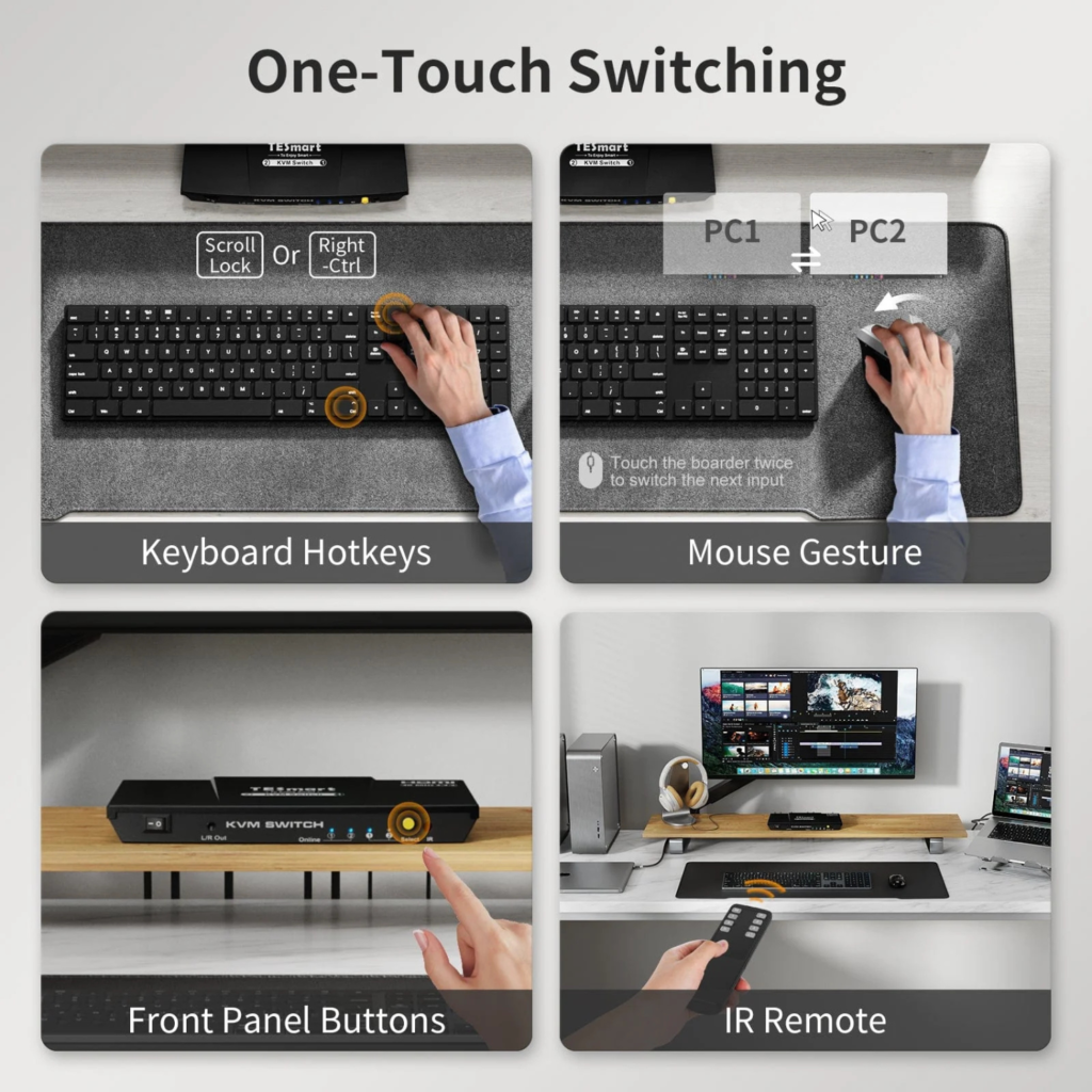 محول TESmart KVM HDMI عدد 2 منافذ – دقة 4K@60Hz