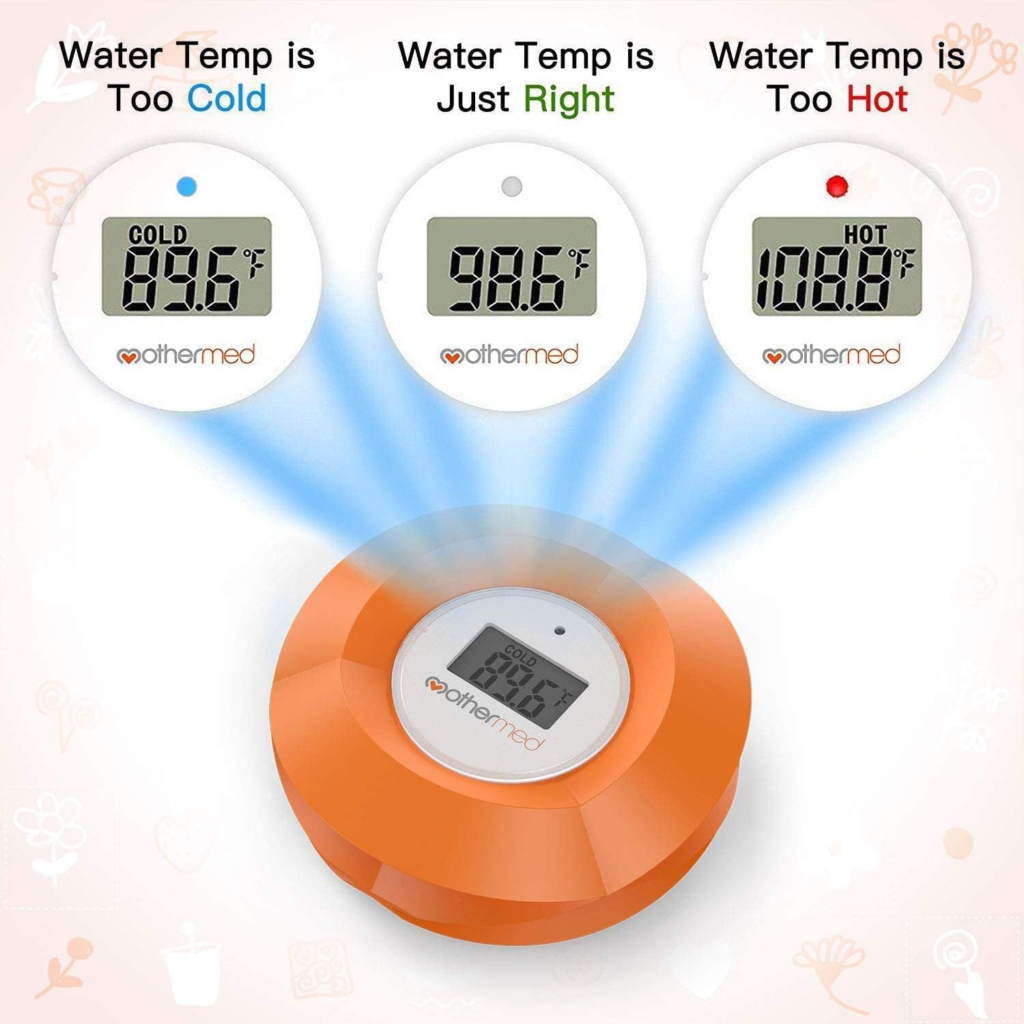 مقياس حرارة حمام الأطفال العائم MotherMed – تصميم زهرة حمراء مقاوم للماء