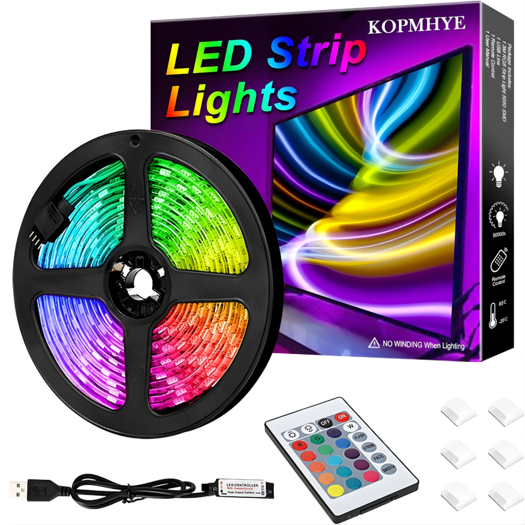 شريط إضاءة LED RGB بطول 3 متر KOPMHYE – مقاوم للماء IP65 مع ريموت