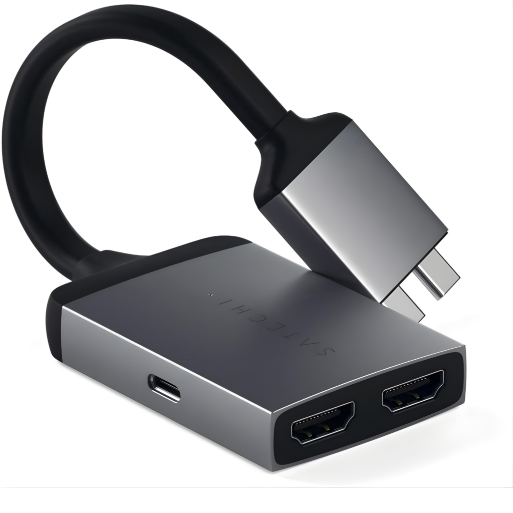  محول USB-C إلى شاشتين HDMI مع شحن PD – لون Space Gray