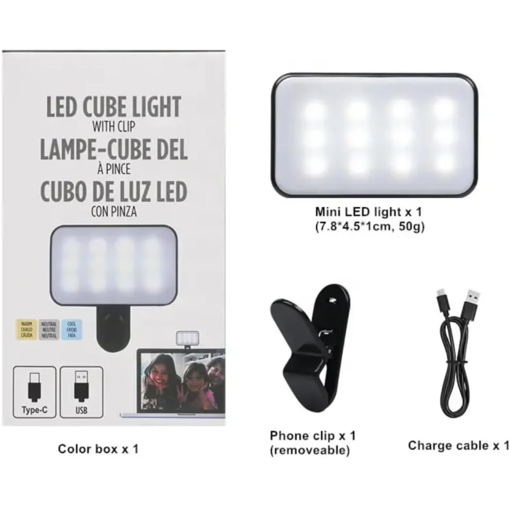  إضاءة تصوير LED صغيرة قابلة لإعادة الشحن – 3 ألوان – مدخل Type-C