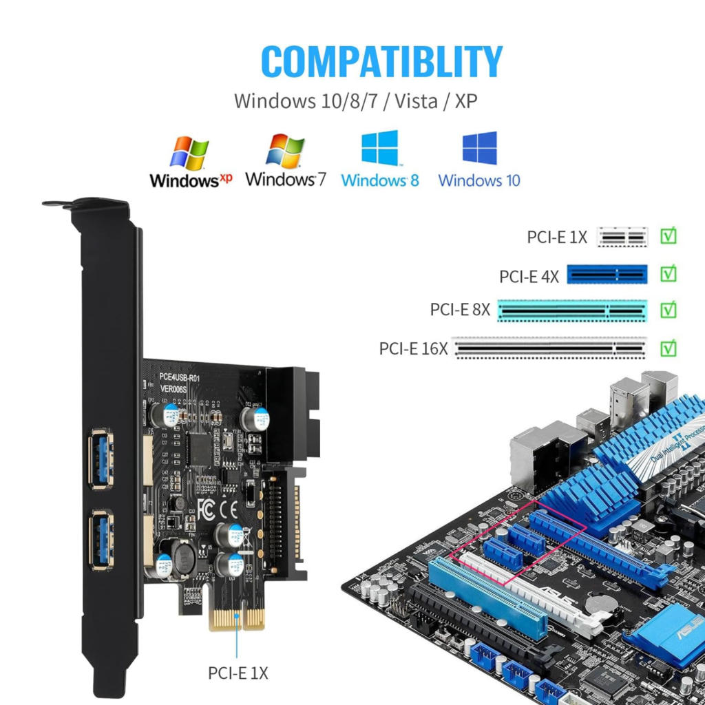 كرت توسعة PCI Express بمنفذي USB-A + منفذ أمامي 20PIN بسرعة 5Gbps