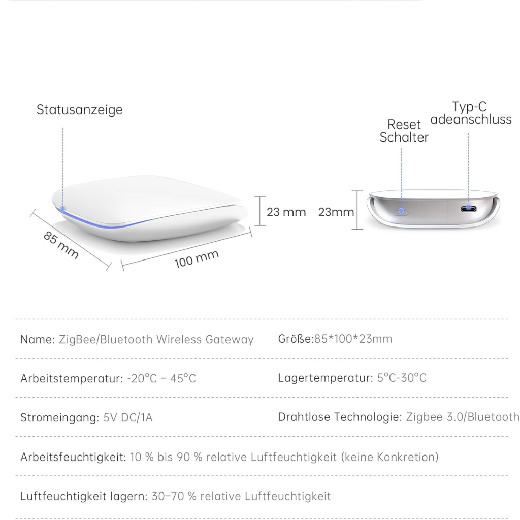 بوابة AVATTO Tuya Zigbee Gateway Hub – 3×1 (Zigbee 3.0 + Bluetooth 5.0 + Wi-Fi)
