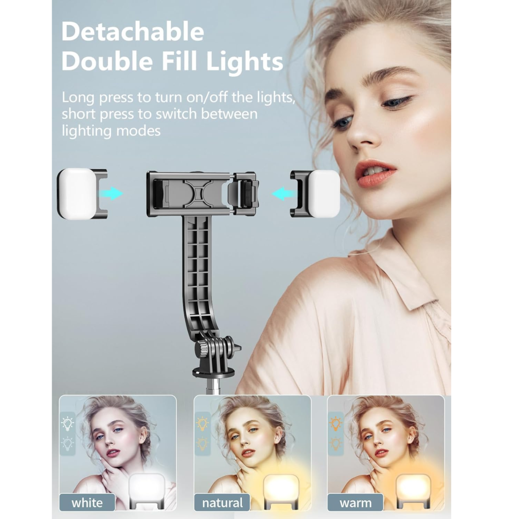 عصا سيلفي + حامل ثلاثي مع إضاءة مزدوجة – Pnitri PNQ02MP (114 سم)