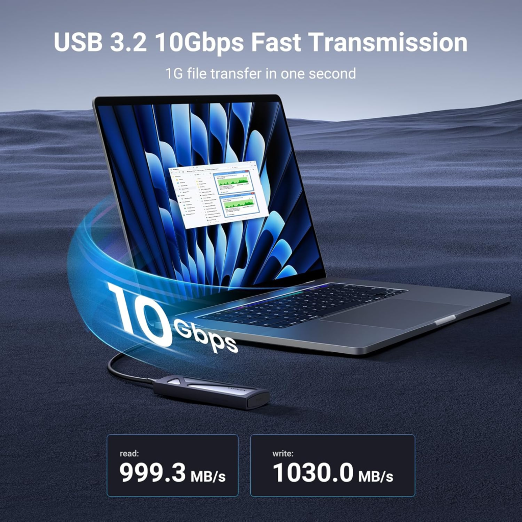حافظة SSD خارجية UGREEN - NVMe USB-C – سرعة 10Gbps (بدون أدوات)