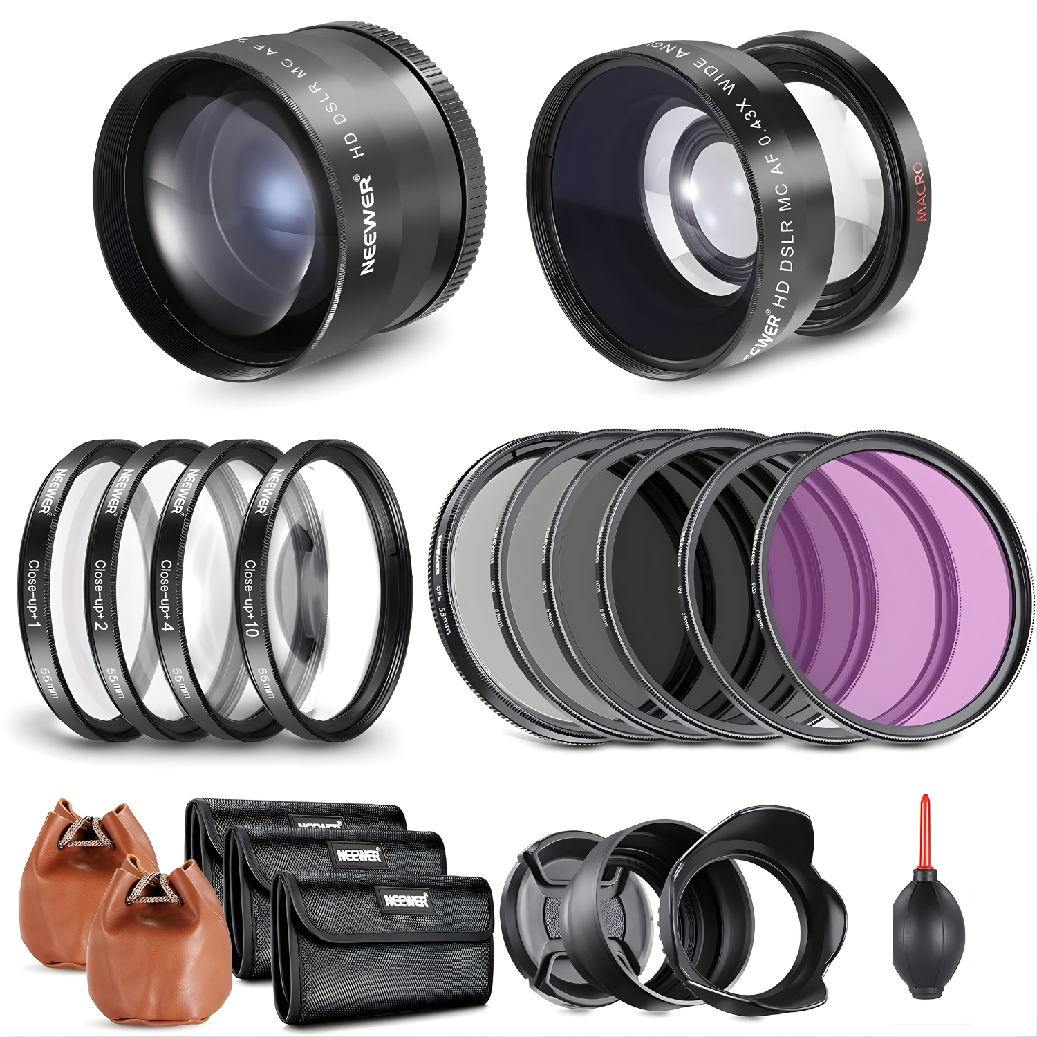 مجموعة عدسات وفلاتر NEEWER 55mm للكاميرات – طقم احترافي للتصوير
