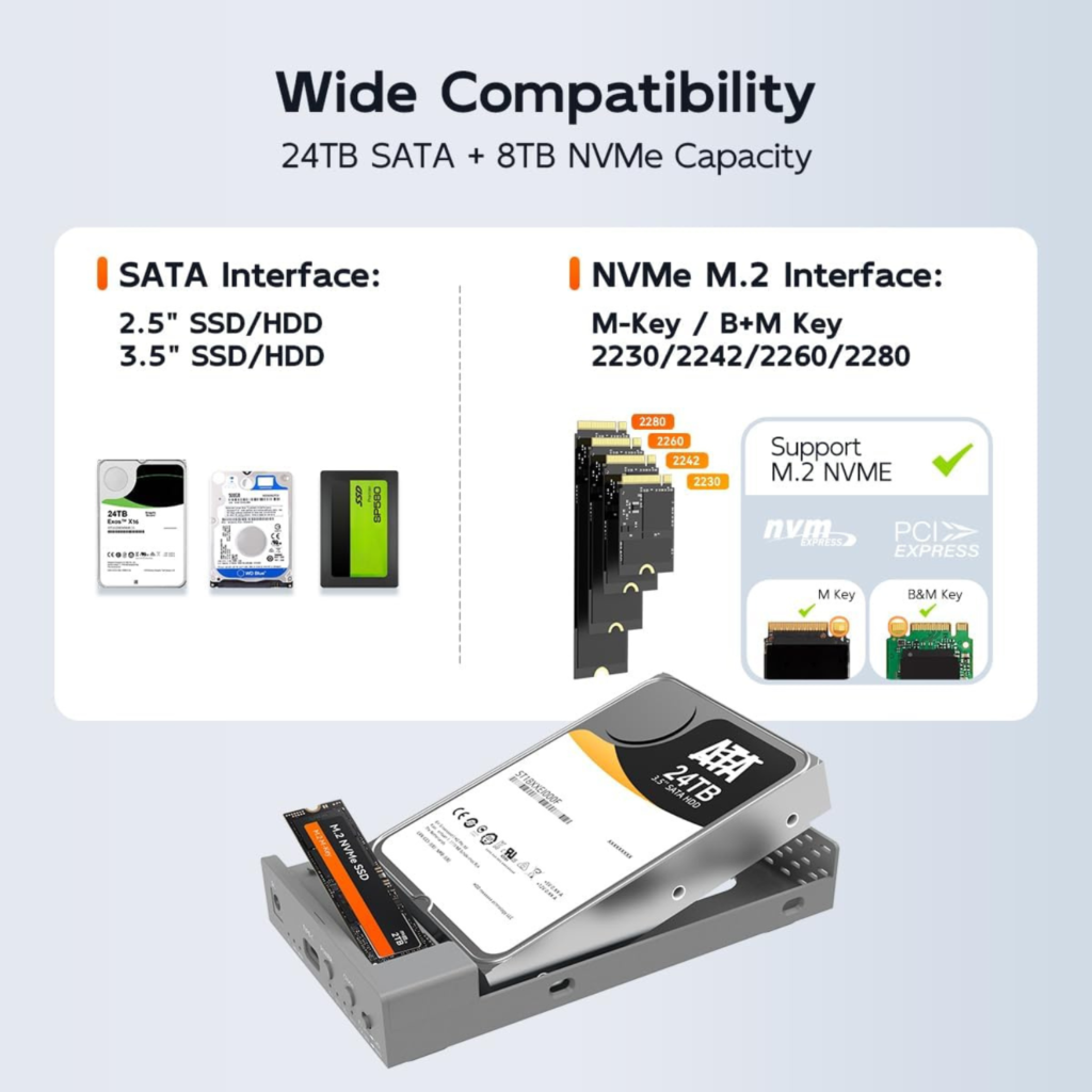 محول MAIWO External Hard Drive Enclosure – NVMe & SATA Clone Dock
