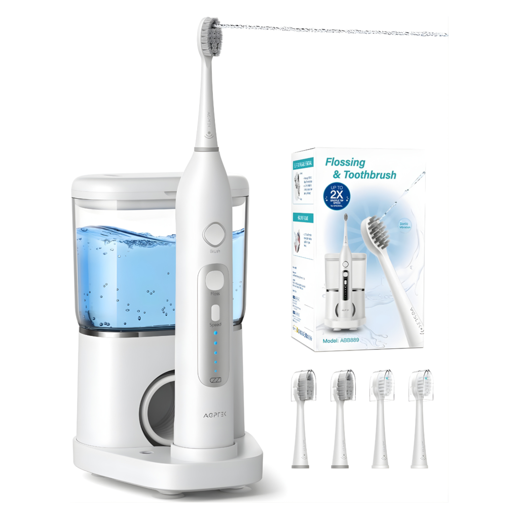 فرشاة أسنان AGPTEK مع خيط مائي – 2 في 1