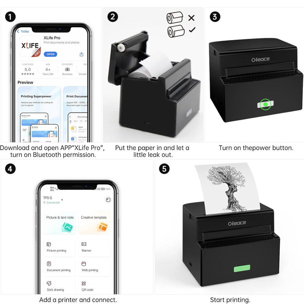 طابعة Ofeace Sticker Printer حرارية محمولة بدون حبر - اللون أسود
