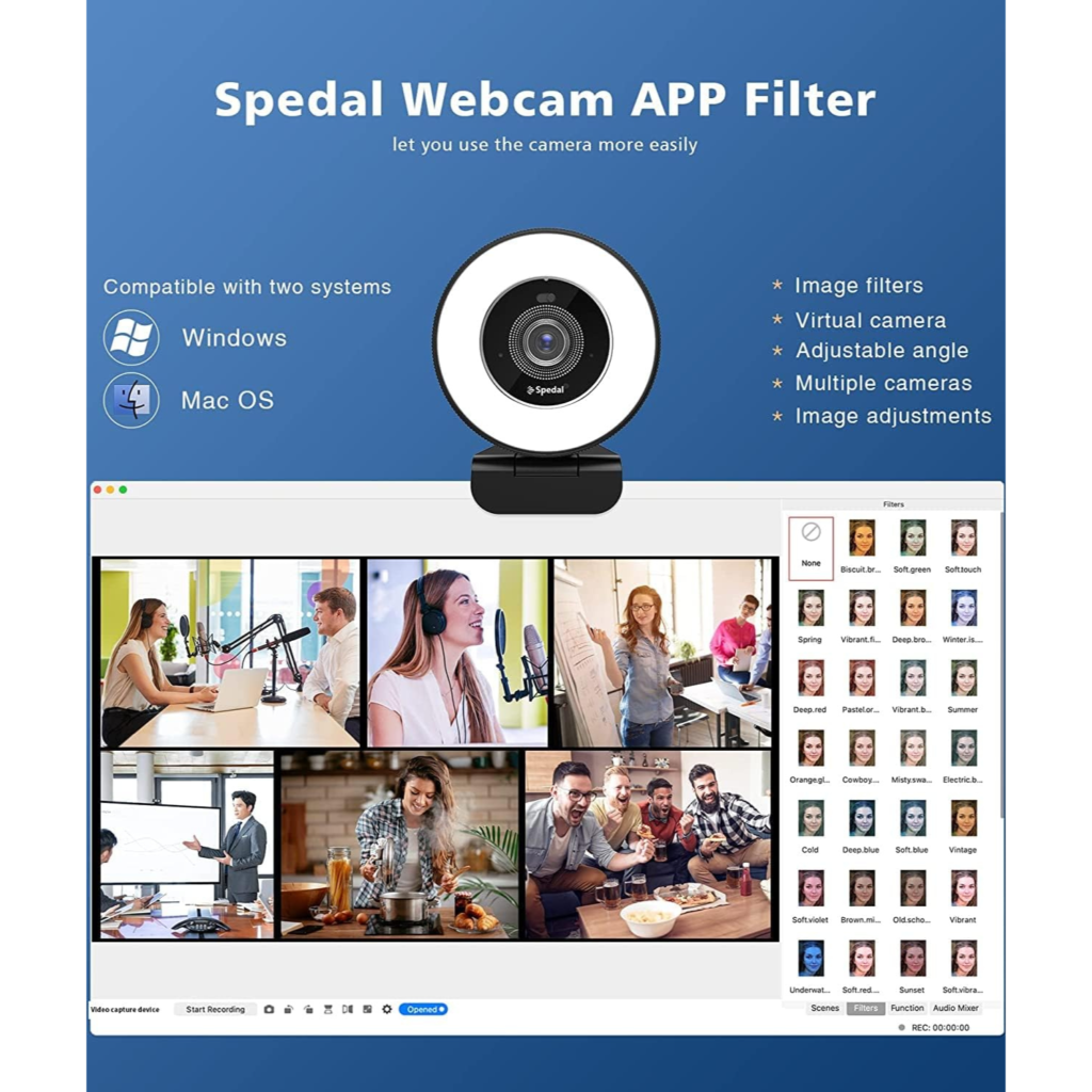 كاميرا ويب Spedal 4K مع إضاءة Ring Light وغطاء خصوصية