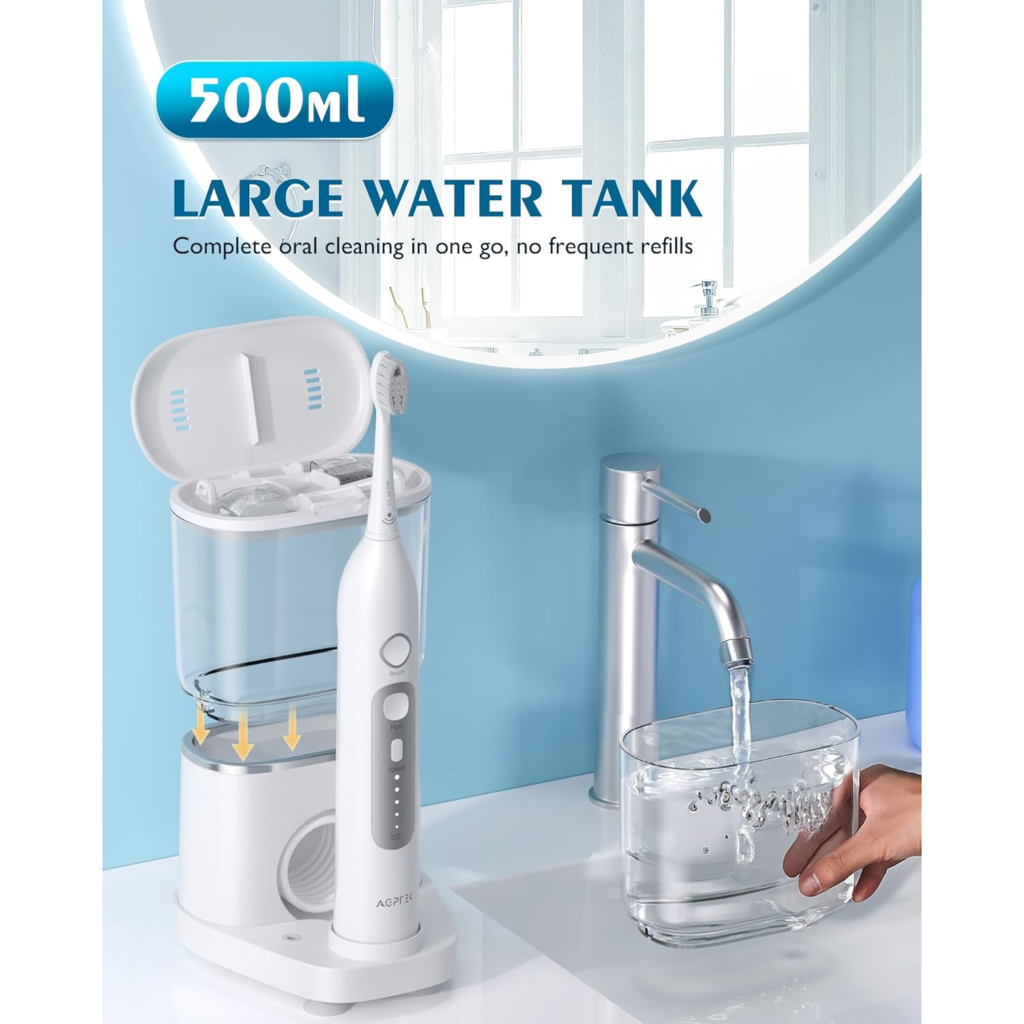 فرشاة أسنان AGPTEK مع خيط مائي – 2 في 1