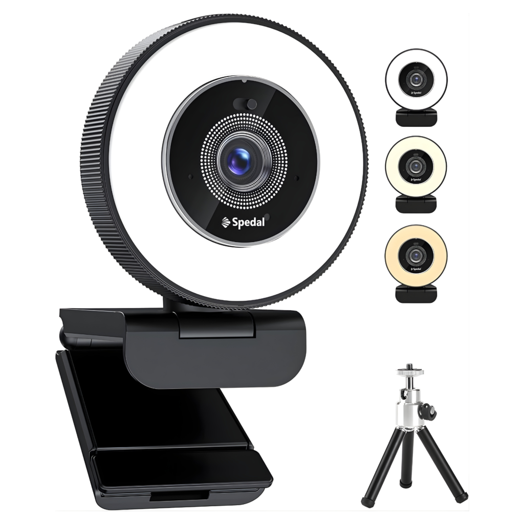 كاميرا ويب Spedal 4K مع إضاءة Ring Light وغطاء خصوصية