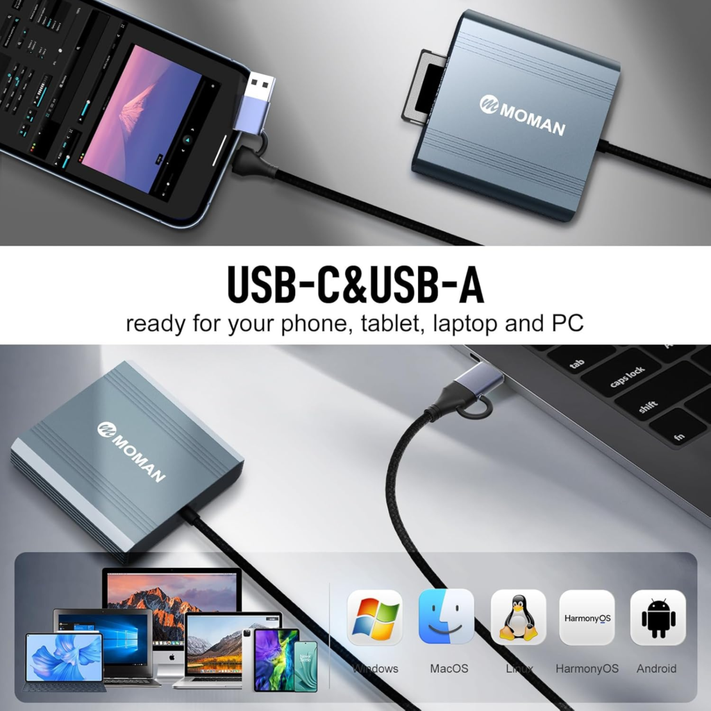 قارئ بطاقات احترافي بسرعة 10 Moman C1B CFexpress Type B Card Reader Gbps USB-C / USB-A 