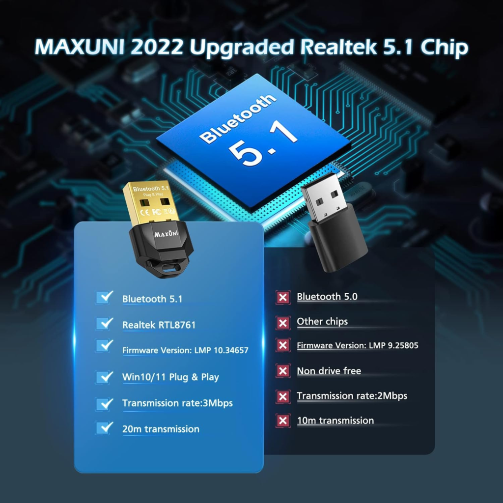 محول بلوتوث Maxuni  USB Bluetooth 5.1 Dongle Adapter