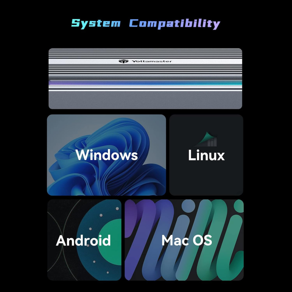 محول Yottamaster SSD خارجي M.2 NVMe مع إضاءة  RGB USB 3.2 Gen2 | سرعة 10Gbps | يدعم حتى 4TB