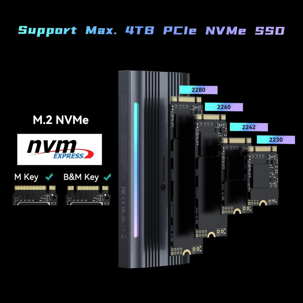 محول Yottamaster SSD خارجي M.2 NVMe مع إضاءة  RGB USB 3.2 Gen2 | سرعة 10Gbps | يدعم حتى 4TB