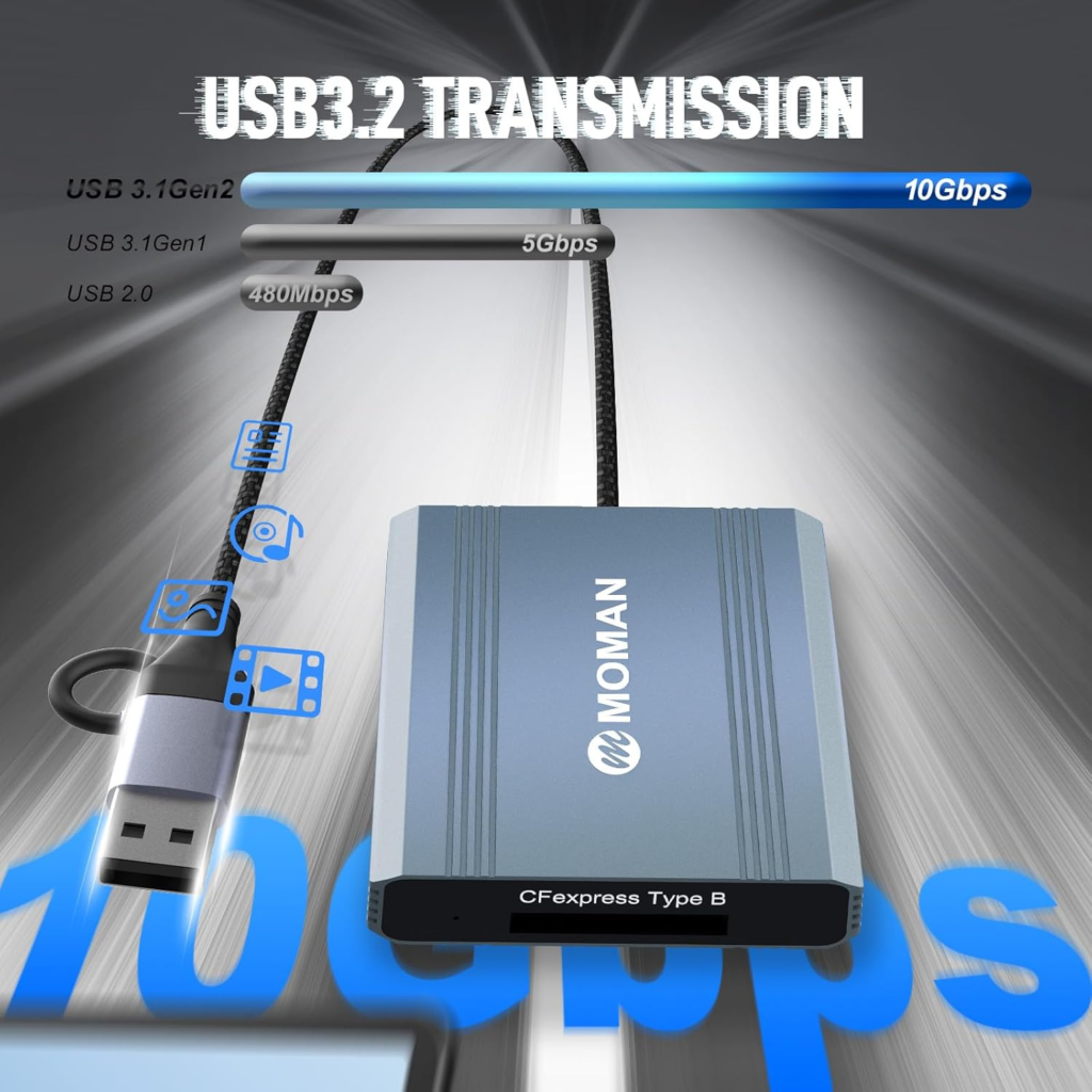 قارئ بطاقات احترافي بسرعة 10 Moman C1B CFexpress Type B Card Reader Gbps USB-C / USB-A 
